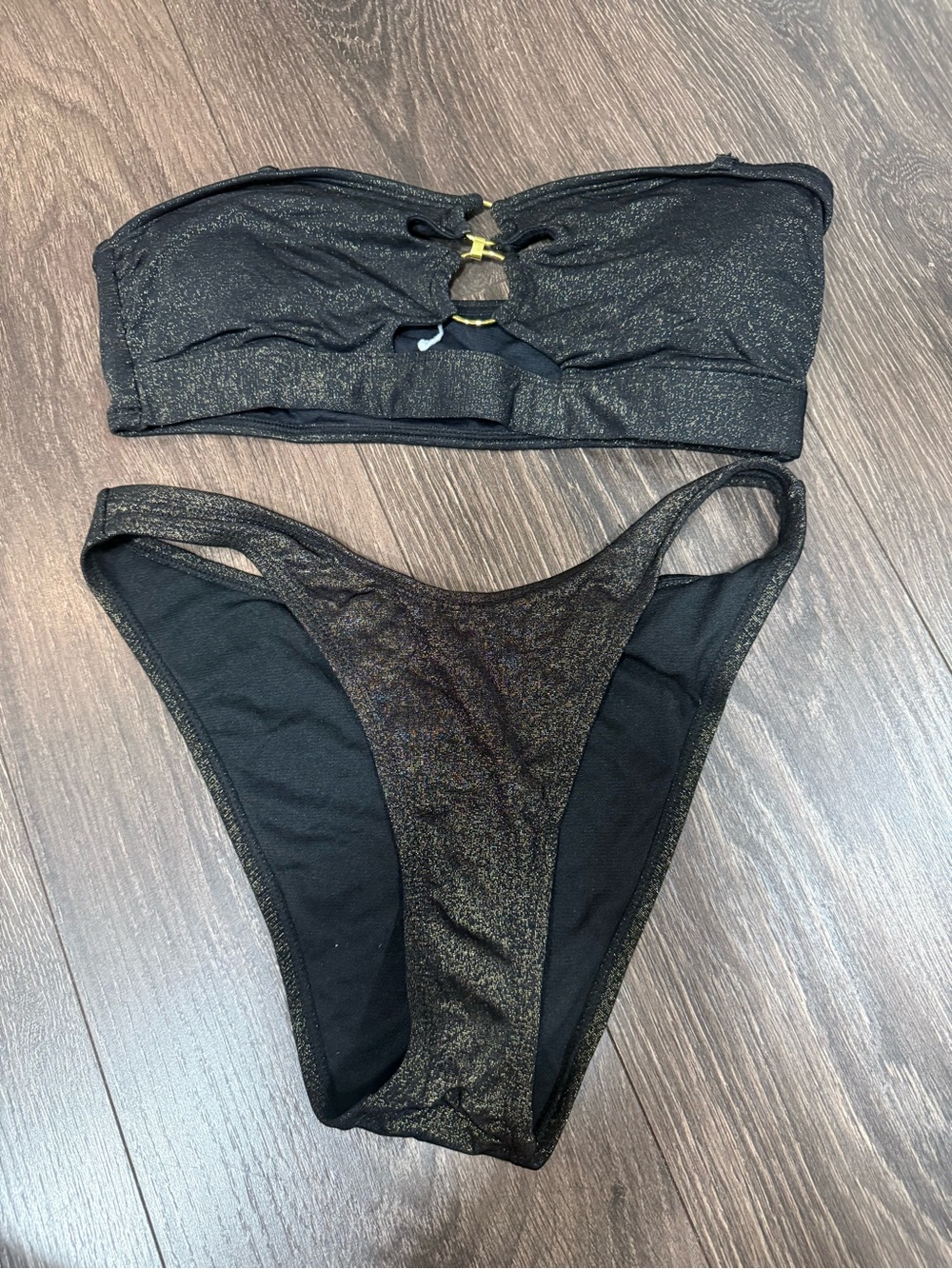 Black Shimmer Bandeau Bikini Set